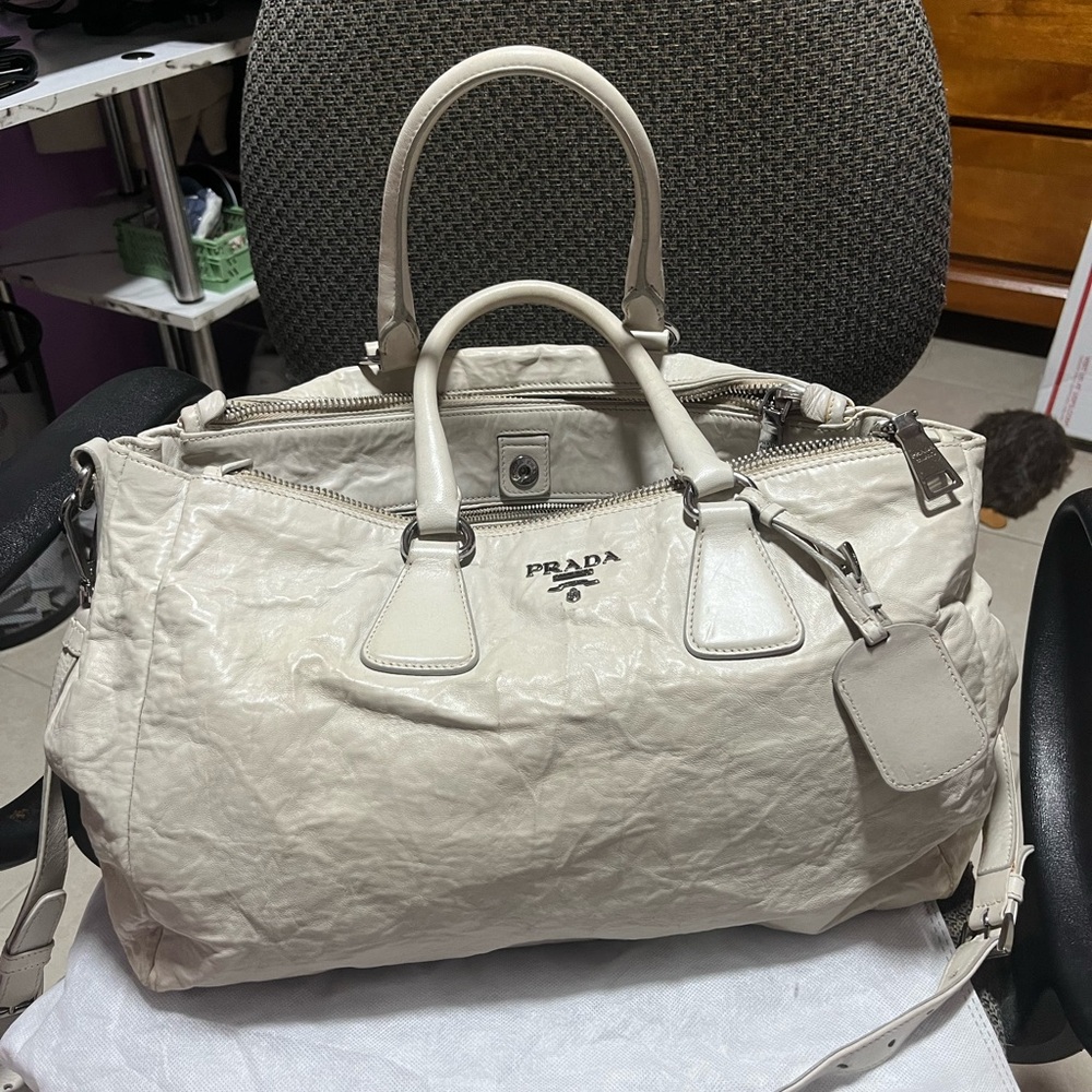 Prada Off-White Leather Tote